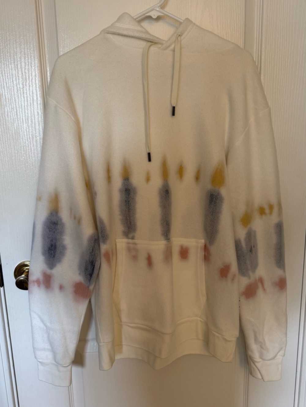 Women's White Tie-Dye Hoodie with Gray, Mustard & Blush Accents - Picture 2 of 3